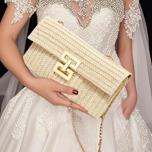 حقيبة كروس بمحفظة من القش للنساء مصممة حقيبة يد مسائية كاجوال صيفية للشاطئ حقيبة كتف من القش in Kuwait