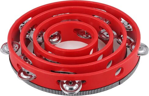 4 PCS 4" 6" 8" 10" Brown Wooden Tambourine, Musical Instrument Tambourine Set, Handheld Drum Bell Metal Jingles Single Row Percussion for Church, KTV, Party, Musical Class in Kuwait