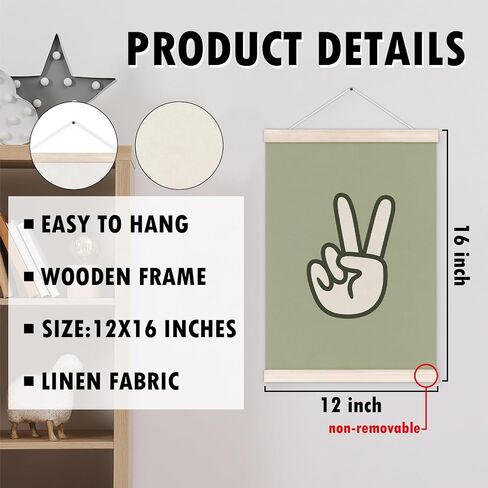 Little Man Cave Poster Hanger with Wood Frame, Trendy Retro Sage Green Checkered Lightning Peace Sign Wall Art Decor for Boys Room, Kids Posters for Toddler Bedroom Decor, 12x16 Inch Set of 3 in Kuwait