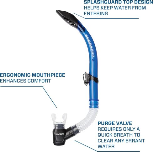 SCUBAPRO Escape Semi-Dry Snorkel, with Purge Valve and Splashguard Barrel-Top Design, Black in Saudi Arabia