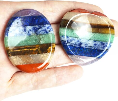 Thumb Worry Stones for Anxiety, 2PCS 7 Chakra Crystals and Healing Stones, Oval Heart Meditation Chakra Stones Healing Crystals, Natural Reiki Relax Palm Stone Stress Relief Gifts for Women Men in Kuwait