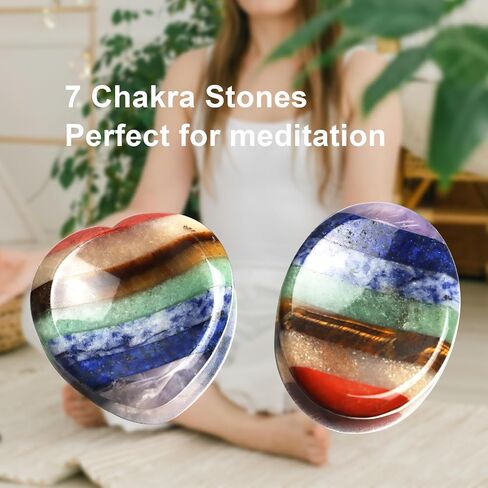 Thumb Worry Stones for Anxiety, 2PCS 7 Chakra Crystals and Healing Stones, Oval Heart Meditation Chakra Stones Healing Crystals, Natural Reiki Relax Palm Stone Stress Relief Gifts for Women Men in Kuwait