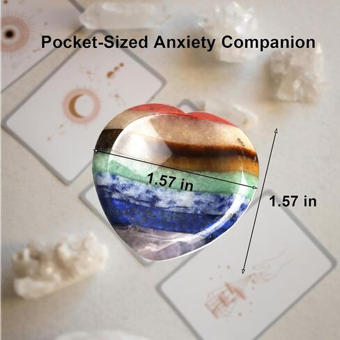 Thumb Worry Stones for Anxiety, 2PCS 7 Chakra Crystals and Healing Stones, Oval Heart Meditation Chakra Stones Healing Crystals, Natural Reiki Relax Palm Stone Stress Relief Gifts for Women Men in Kuwait