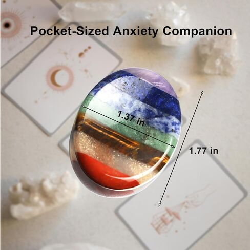 Thumb Worry Stones for Anxiety, 2PCS 7 Chakra Crystals and Healing Stones, Oval Heart Meditation Chakra Stones Healing Crystals, Natural Reiki Relax Palm Stone Stress Relief Gifts for Women Men in Kuwait