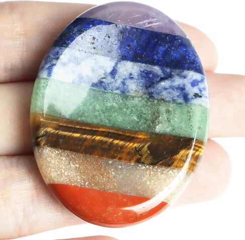 Thumb Worry Stones for Anxiety, 2PCS 7 Chakra Crystals and Healing Stones, Oval Heart Meditation Chakra Stones Healing Crystals, Natural Reiki Relax Palm Stone Stress Relief Gifts for Women Men in Kuwait