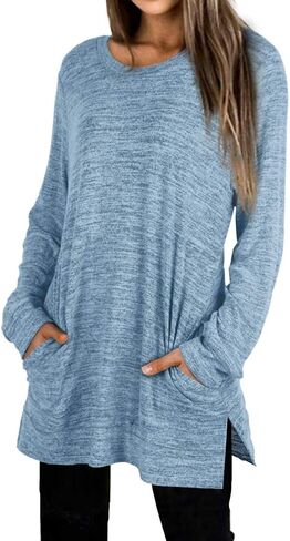 Xieerduo Womens Disual Sweatshirts قمصان طويلة الأكمام كبيرة الحجم مع قمم تونك جيب S-3XL in Saudi Arabia