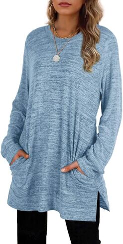 Xieerduo Womens Disual Sweatshirts قمصان طويلة الأكمام كبيرة الحجم مع قمم تونك جيب S-3XL in Saudi Arabia