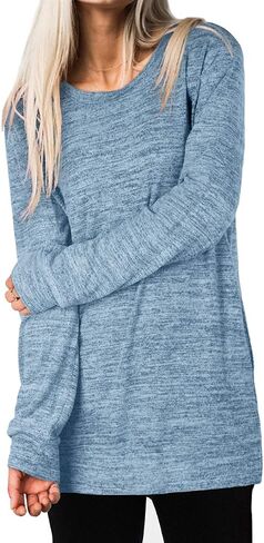 Xieerduo Womens Disual Sweatshirts قمصان طويلة الأكمام كبيرة الحجم مع قمم تونك جيب S-3XL in Saudi Arabia