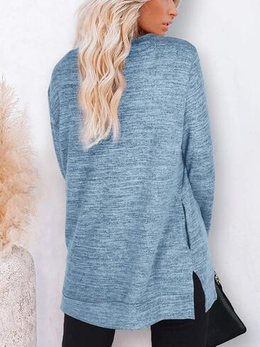 Xieerduo Womens Disual Sweatshirts قمصان طويلة الأكمام كبيرة الحجم مع قمم تونك جيب S-3XL in Saudi Arabia