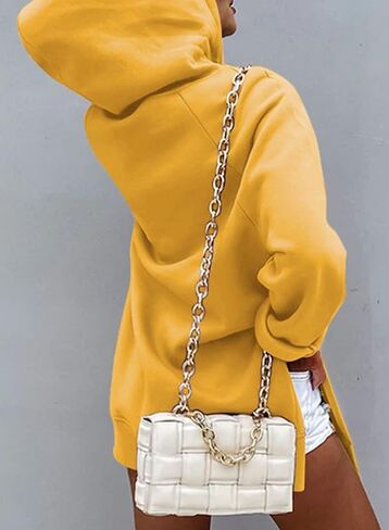 SHEWIN Women's Oversized Casual Pullover Long Sleeve Split Hem Drawstring Hoodies Dress With Kangaroo Pocket in Saudi Arabia