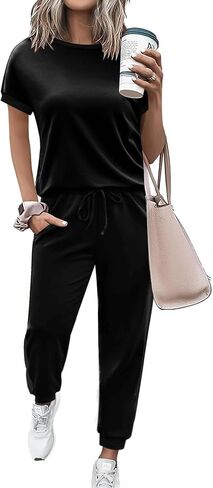 Marvmys Women Short Sleeve Tracksuit Set 2 Piece Sweat Set Outfits Color Block Jogging Suits with Pockets in Saudi Arabia