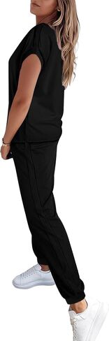 Marvmys Women Short Sleeve Tracksuit Set 2 Piece Sweat Set Outfits Color Block Jogging Suits with Pockets in Saudi Arabia