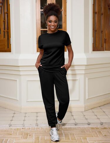 Marvmys Women Short Sleeve Tracksuit Set 2 Piece Sweat Set Outfits Color Block Jogging Suits with Pockets in Saudi Arabia