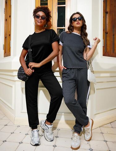 Marvmys Women Short Sleeve Tracksuit Set 2 Piece Sweat Set Outfits Color Block Jogging Suits with Pockets in Saudi Arabia