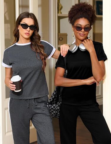 Marvmys Women Short Sleeve Tracksuit Set 2 Piece Sweat Set Outfits Color Block Jogging Suits with Pockets in Saudi Arabia