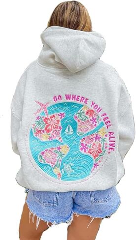 Cute Hoodies Teen Girls Y2k Preppy Floral Graphic Sweatshirt Women Embroidered Oversized Hooded Sweater Streetwear in Saudi Arabia