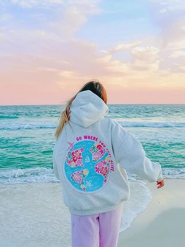 Cute Hoodies Teen Girls Y2k Preppy Floral Graphic Sweatshirt Women Embroidered Oversized Hooded Sweater Streetwear in Saudi Arabia