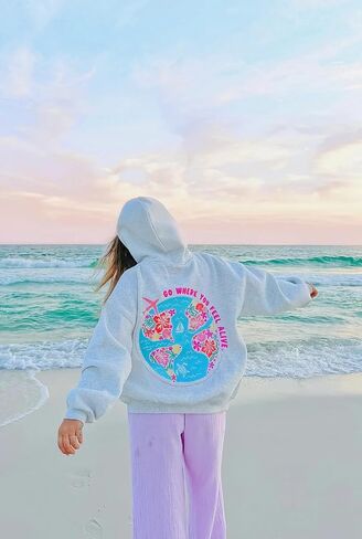 Cute Hoodies Teen Girls Y2k Preppy Floral Graphic Sweatshirt Women Embroidered Oversized Hooded Sweater Streetwear in Saudi Arabia