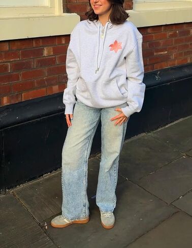 Cute Hoodies Teen Girls Y2k Preppy Floral Graphic Sweatshirt Women Embroidered Oversized Hooded Sweater Streetwear in Saudi Arabia