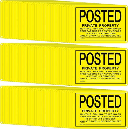 Tandefio 100 Pcs No Trespassing Sign Bulk Metal Private Property Reflective Aluminum Weatherproof Posted Sign No Hunting Fishing Trapping Warn Sign Indoor Outdoor Yard Home Use(Yellow,10 x 7 Inch) in Saudi Arabia