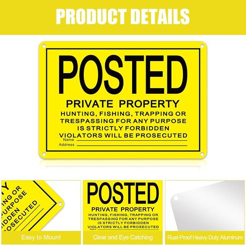Tandefio 100 Pcs No Trespassing Sign Bulk Metal Private Property Reflective Aluminum Weatherproof Posted Sign No Hunting Fishing Trapping Warn Sign Indoor Outdoor Yard Home Use(Yellow,10 x 7 Inch) in Saudi Arabia