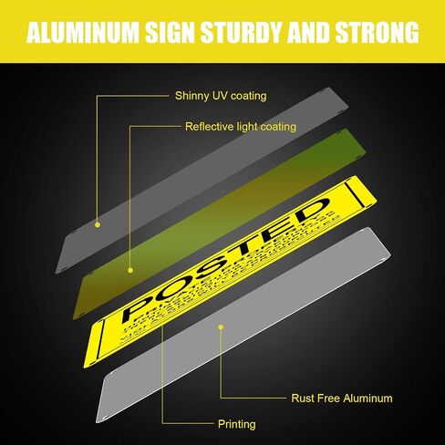 Tandefio 100 Pcs No Trespassing Sign Bulk Metal Private Property Reflective Aluminum Weatherproof Posted Sign No Hunting Fishing Trapping Warn Sign Indoor Outdoor Yard Home Use(Yellow,10 x 7 Inch) in Saudi Arabia