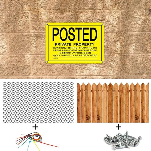 Tandefio 100 Pcs No Trespassing Sign Bulk Metal Private Property Reflective Aluminum Weatherproof Posted Sign No Hunting Fishing Trapping Warn Sign Indoor Outdoor Yard Home Use(Yellow,10 x 7 Inch) in Saudi Arabia