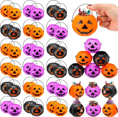 50 Halloween Mini Pumpkins Bucket Plastic Pumpkins Bucket Trick Treat Storage Bulk Halloween Candy Holders Container for Decorations Gift Party Supplies in Saudi Arabia