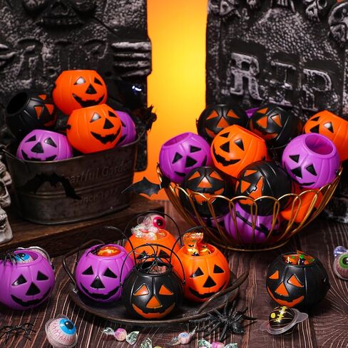 50 Halloween Mini Pumpkins Bucket Plastic Pumpkins Bucket Trick Treat Storage Bulk Halloween Candy Holders Container for Decorations Gift Party Supplies in Saudi Arabia