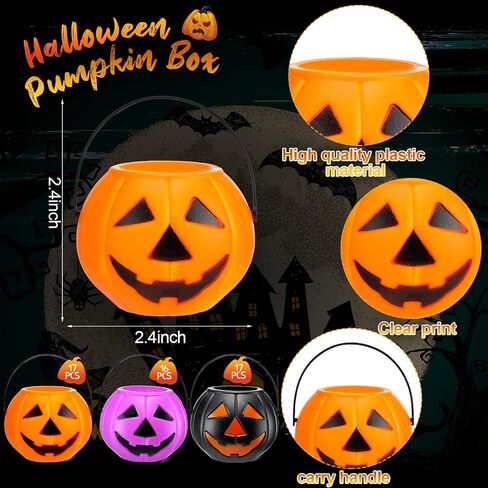50 Halloween Mini Pumpkins Bucket Plastic Pumpkins Bucket Trick Treat Storage Bulk Halloween Candy Holders Container for Decorations Gift Party Supplies in Saudi Arabia