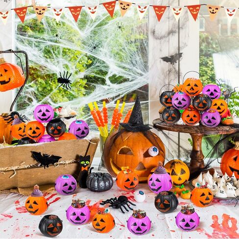 50 Halloween Mini Pumpkins Bucket Plastic Pumpkins Bucket Trick Treat Storage Bulk Halloween Candy Holders Container for Decorations Gift Party Supplies in Saudi Arabia