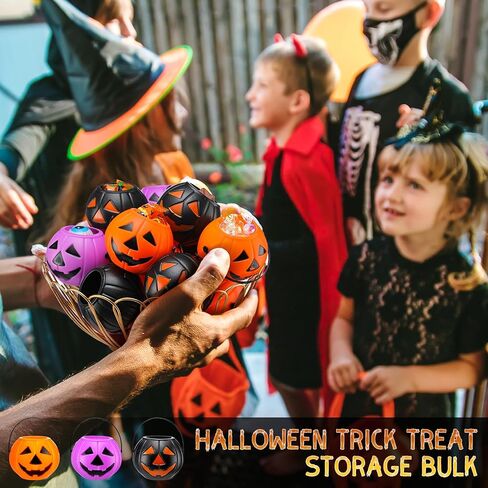 50 Halloween Mini Pumpkins Bucket Plastic Pumpkins Bucket Trick Treat Storage Bulk Halloween Candy Holders Container for Decorations Gift Party Supplies in Saudi Arabia