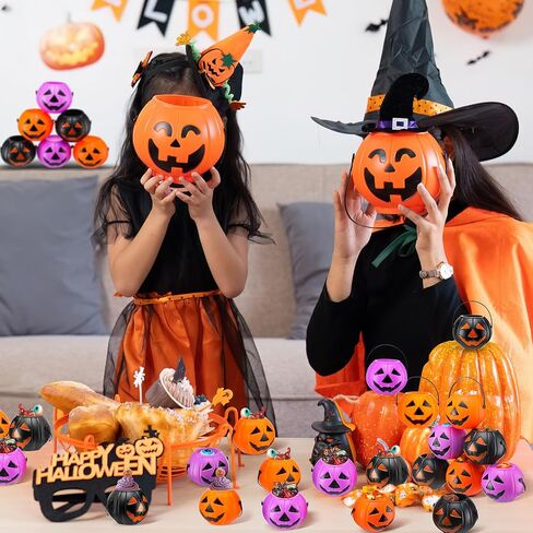50 Halloween Mini Pumpkins Bucket Plastic Pumpkins Bucket Trick Treat Storage Bulk Halloween Candy Holders Container for Decorations Gift Party Supplies in Saudi Arabia
