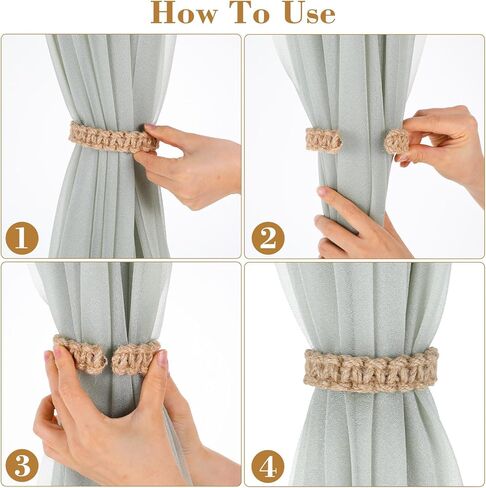 4 Pack Boho Braided Curtain Tiebacks, Farmhouse Rustic Curtain Tie Backs Handmade Light Weight Drapes Holdbacks Flexible Burlap Rope Tie for Home Office Outdoor Bedroom Decorative in Kuwait
