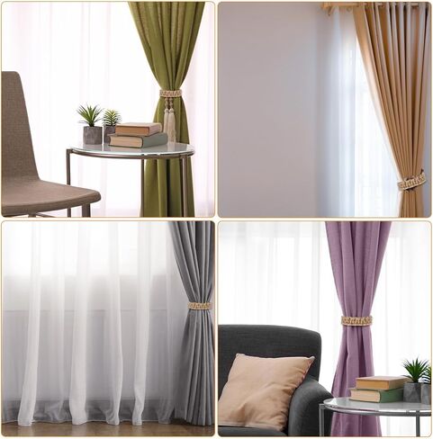 4 Pack Boho Braided Curtain Tiebacks, Farmhouse Rustic Curtain Tie Backs Handmade Light Weight Drapes Holdbacks Flexible Burlap Rope Tie for Home Office Outdoor Bedroom Decorative in Kuwait