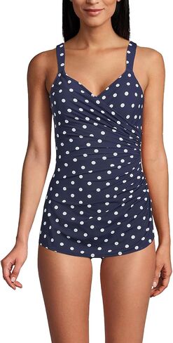 Lands' End Womens Slender Suit V-Neck Tunic One Piece Swimsuit Electric Blue/Navy Ombre D-Cup 14 in Kuwait