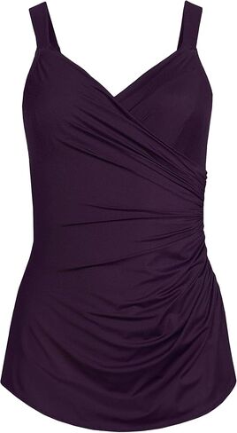 Lands' End Womens Slender Suit V-Neck Tunic One Piece Swimsuit Electric Blue/Navy Ombre D-Cup 14 in Kuwait