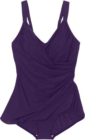 Lands' End Womens Slender Suit V-Neck Tunic One Piece Swimsuit Electric Blue/Navy Ombre D-Cup 14 in Kuwait