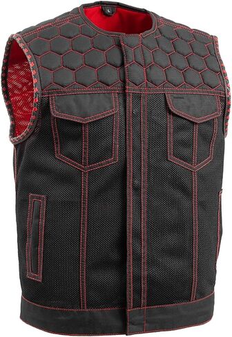 First Mfg Co Hornet Men's Motorcycle Premium Vest, Beehive Stitch, Rolled Collar, Conceal Carry Pocket, Honeycomb Quilted Top in Saudi Arabia