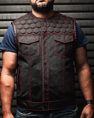 First Mfg Co Hornet Men's Motorcycle Premium Vest, Beehive Stitch, Rolled Collar, Conceal Carry Pocket, Honeycomb Quilted Top in Saudi Arabia