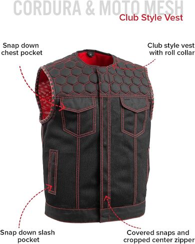 First Mfg Co Hornet Men's Motorcycle Premium Vest, Beehive Stitch, Rolled Collar, Conceal Carry Pocket, Honeycomb Quilted Top in Saudi Arabia