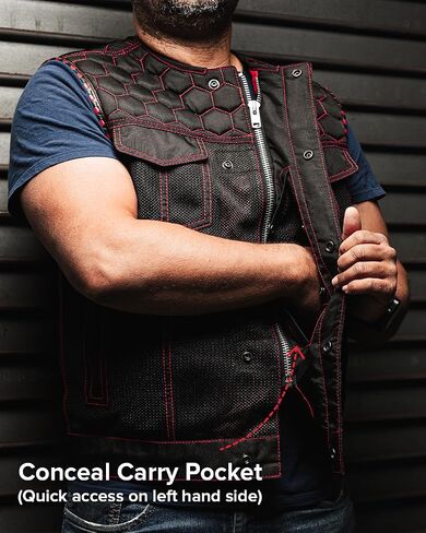 First Mfg Co Hornet Men's Motorcycle Premium Vest, Beehive Stitch, Rolled Collar, Conceal Carry Pocket, Honeycomb Quilted Top in Saudi Arabia