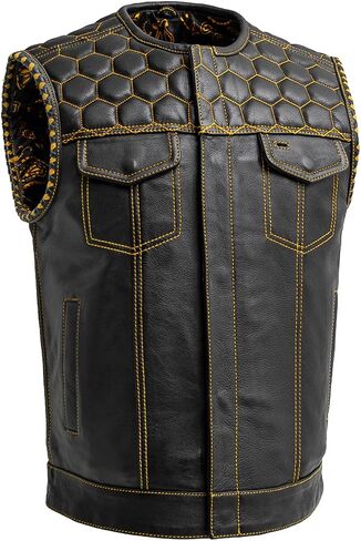 First Mfg Co Hornet Men's Motorcycle Premium Vest, Beehive Stitch, Rolled Collar, Conceal Carry Pocket, Honeycomb Quilted Top in Saudi Arabia