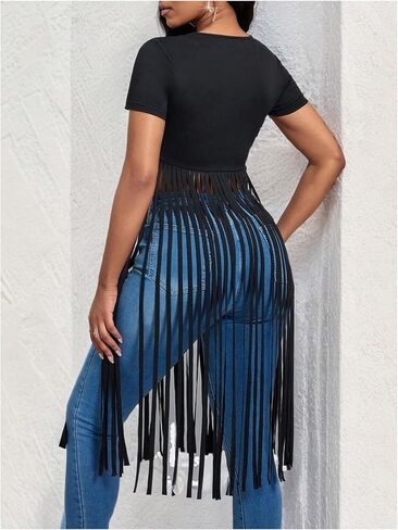SOLY HUX Women's Short Sleeve Fringe Tops Crew Neck Slim Fit Tee Going Out Summer T Shirt in Saudi Arabia