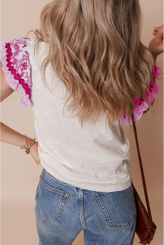 Selink Womens Summer Summer Summer Sleeve Top Crewneck T قمصان الزهور بلوزات غير رسمية in Kuwait
