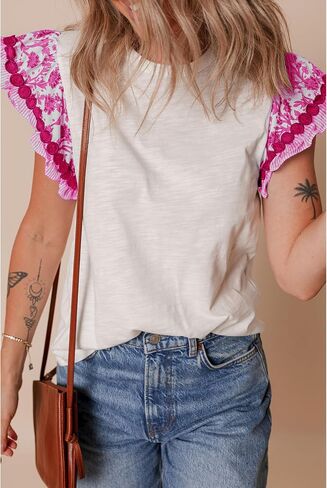 Selink Womens Summer Summer Summer Sleeve Top Crewneck T قمصان الزهور بلوزات غير رسمية in Kuwait