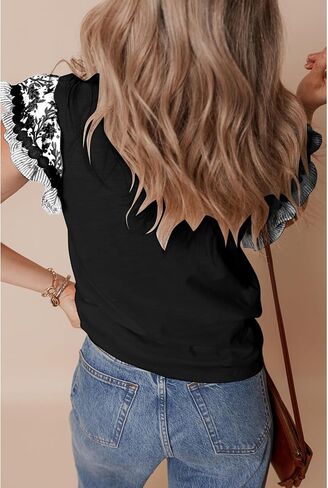 Selink Womens Summer Summer Summer Sleeve Top Crewneck T قمصان الزهور بلوزات غير رسمية in Kuwait