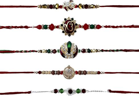 Sikh Punjabi Rakhi For Brother I Set of 5 Raksha Bandhan Bracelets Gift for Brother / Siblings - Ek Onkar Punjab, Veera & Multi Color Hand Made Rakhi Set in Saudi Arabia