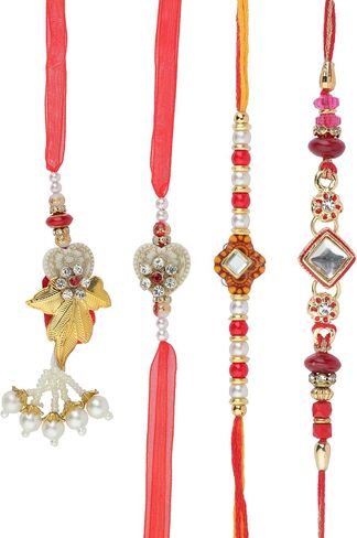 مجموعة من 4 Rakhi للأخ و Bhabhi Rakhi Lumba سوار الخيط ل Bhai Bhaiya Veera Raksha Bandhan Rakhi مجموعة أساور Dora مع حزمة هدايا لأخ الأخ الشقيقة الهندية المهرجان التقليدي in Saudi Arabia