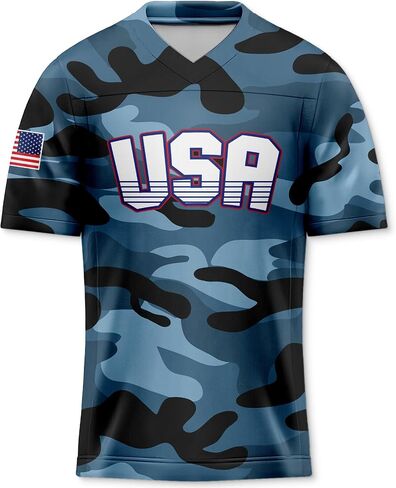 Men's 4th of July USA Flag Football Jerseys for Independence Day Red White Blue Shirts American Patriotic Jersey in Saudi Arabia